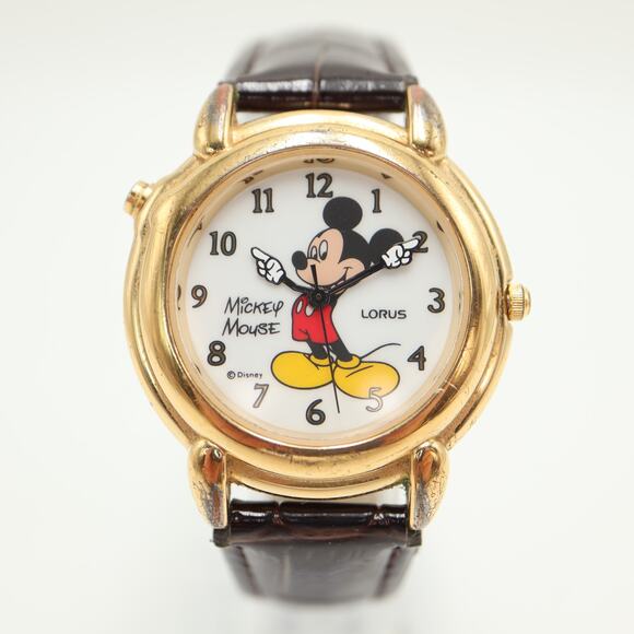Vintage Lorus Mickey Mouse 36mm Talking Sound Watch Brown Leather w New Battery - Picture 5 of 13